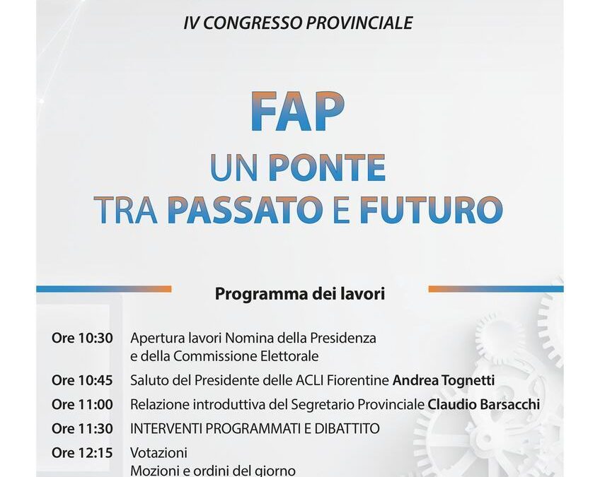 Sabato 18 aprile il Congresso provinciale della Fap Acli di Firenze